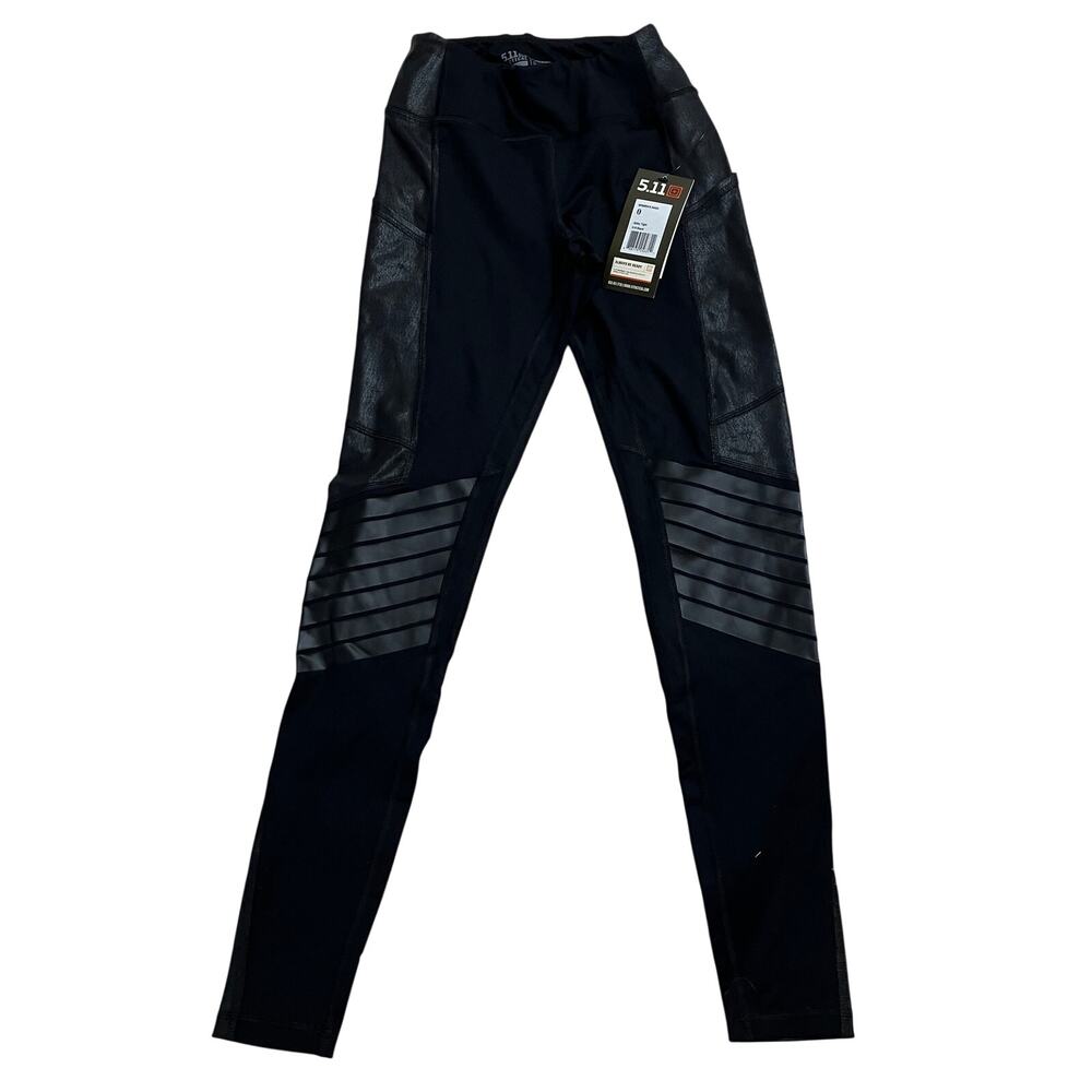 5.11 Tactical Abby Tights Womens 0 Black High Performance Side Pockets Pant NEW